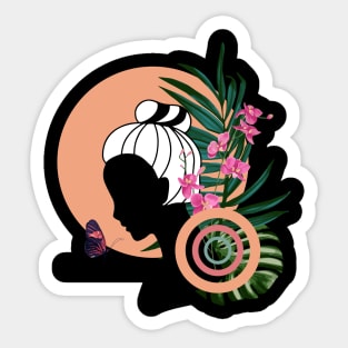 Minimalistic Woman and Real exotic Flowers Sticker